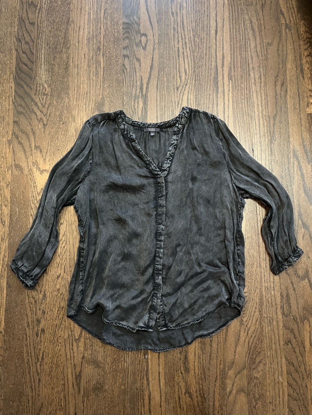 NYDJ Washed Black V-Neck Button-Front Blouse